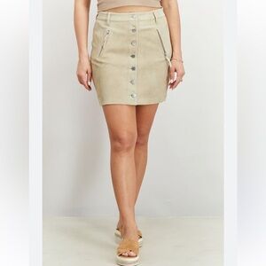 Avec Les Filles Tan Cream Cargo Pencil Mini Skirt in Leather